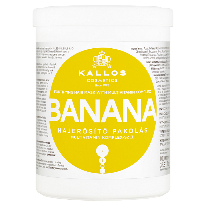 E-shop Kallos KJMN Banana posilující maska na vlasy s multivitaminovým komplexem 1000ml