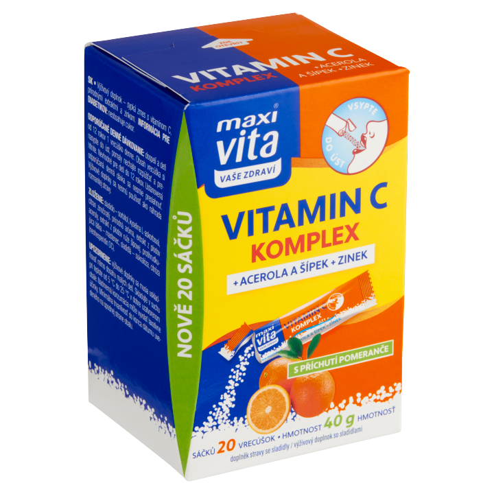 E-shop Maxi Vita Vaše Zdraví Vitamin C komplex + acerola a šípek + zinek s příchutí pomeranče 20 sáčků 40g