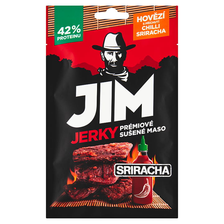 E-shop Jim Jerky Prémiové sušené maso hovězí s příchutí chilli Sriracha 23g