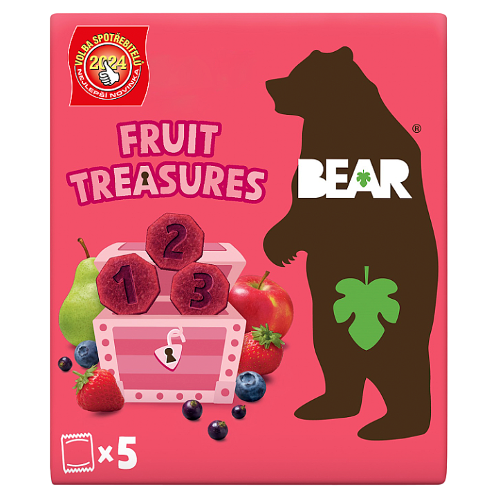 Bear Fruit Treasures Berry jemně sušené tvary ovoce a zeleniny jahoda a borůvka 5 x 20g