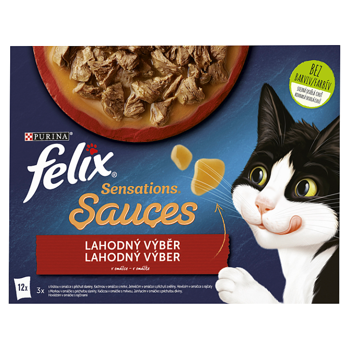 E-shop FELIX Sensations Sauces - výběr v ochucených omáčkách s hovězím, jehněčím, krůtou a kachnou 12 x 85g