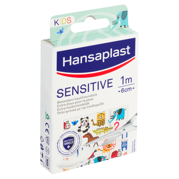 E-shop Hansaplast Sensitive Kids Dětské náplasti pro citlivou pokožku s různými motivy zvířátek 1 m x 6 cm