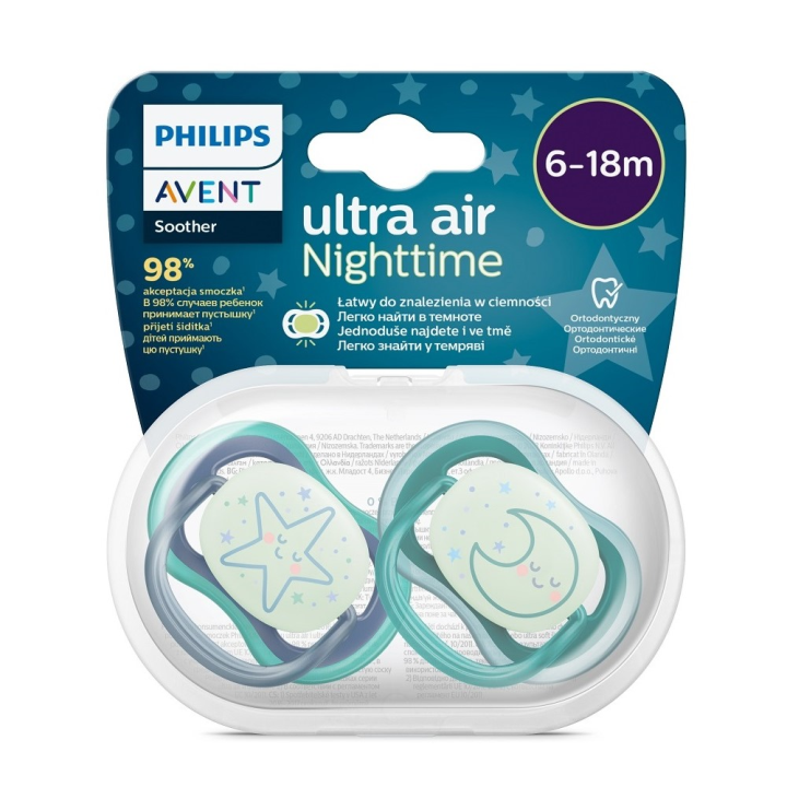 Philips AVENT Šidítko Ultra air noční 6-18m chlapec, 2ks