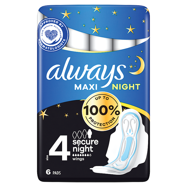 E-shop Always Maxi Secure Night Hygienické Vložky (Velikost 4) S Křidélky 6ks