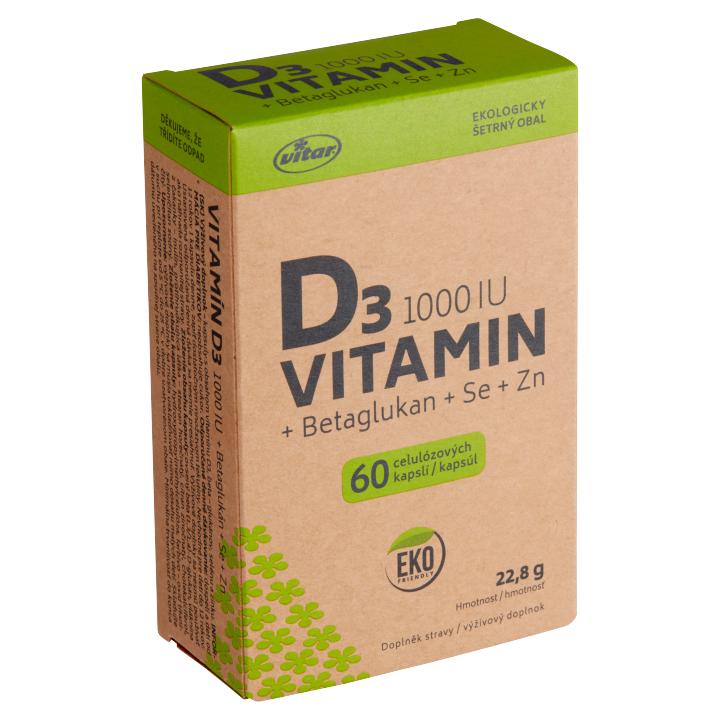 E-shop Vitar Vitamin D3 1000 IU + betaglukan + Se + Zn 60 celulózových kapslí 22,8g