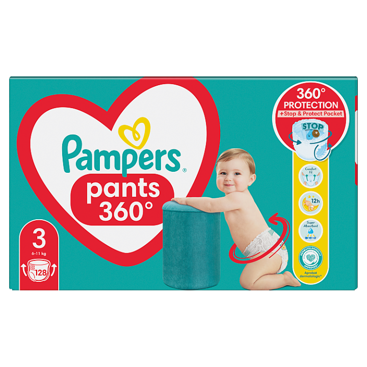 Pampers Pants Plenkové Kalhotky Velikost 3, 128 Kusů, 6kg-11kg