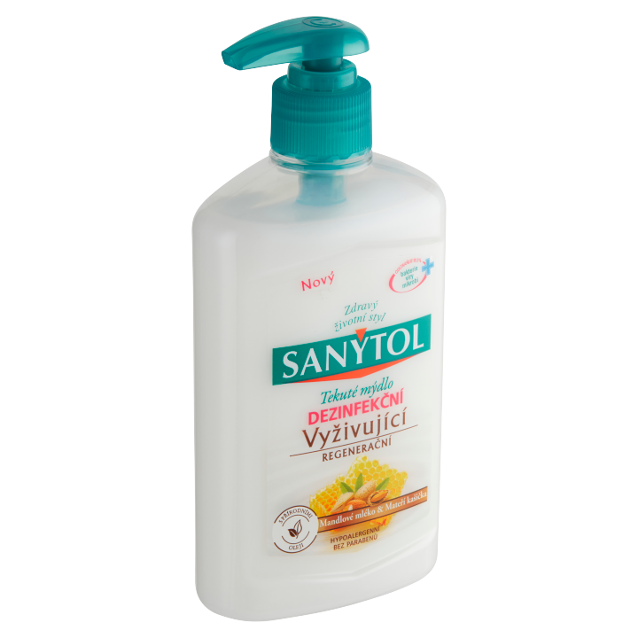 E-shop Sanytol Tekuté mýdlo dezinfekční vyživující mandlové mléko & mateří kašička 250ml