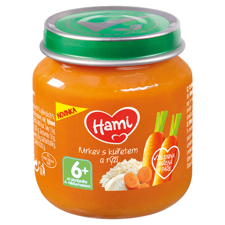 HAMI Příkrm masozeleninový Mrkev s kuřetem a rýží 125g, 6+