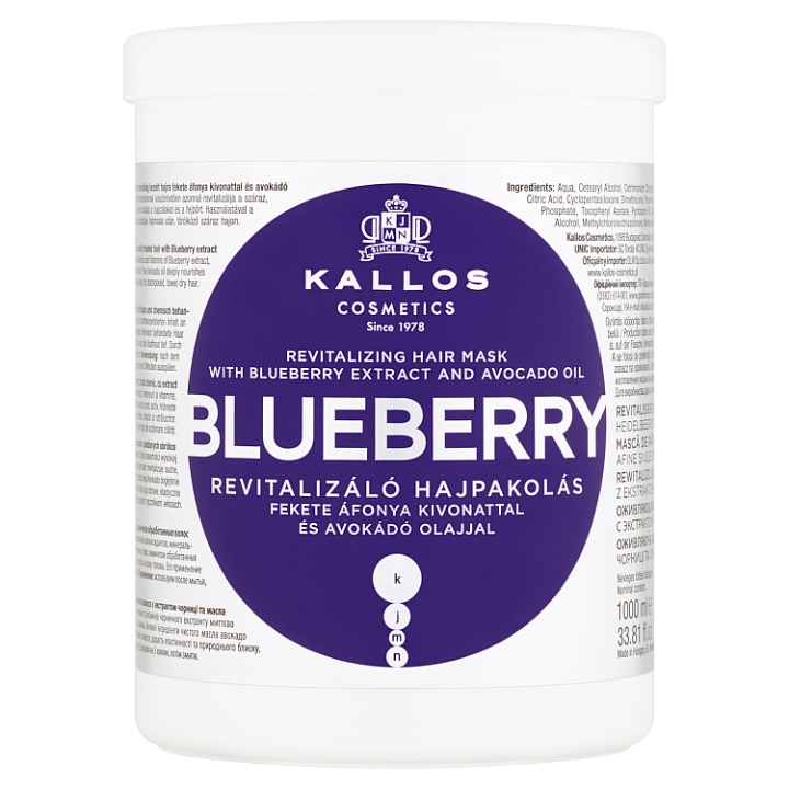 E-shop Kallos KJMN Blueberry revitalizační maska na vlasy s extraktem z borůvky a avokádovým olejem 1000ml