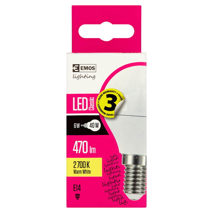 E-shop Emos Lighting Classic LED žárovka 6W E14 teplá bílá
