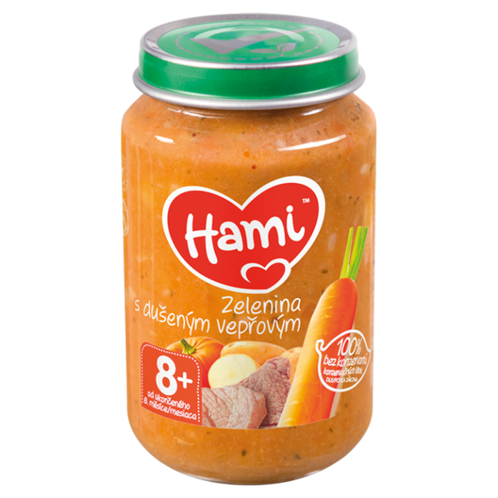 E-shop Hami Zelenina s dušeným vepřovým masozeleninový příkrm od ukončeného 8. měsíce 200g