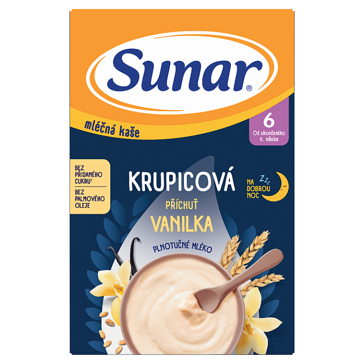 E-shop Sunar Mléčná kaše na dobrou noc krupicová příchuť vanilka 210g
