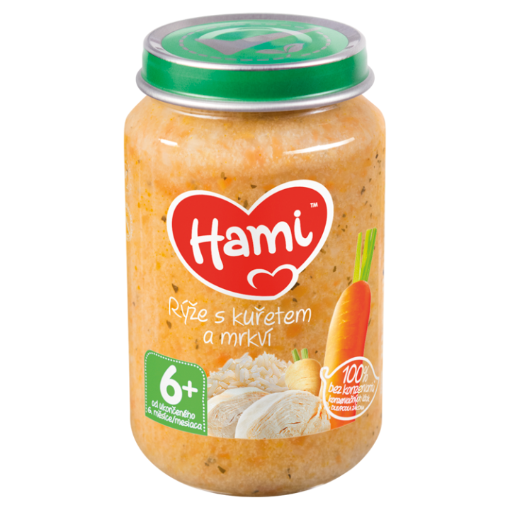 E-shop Hami masozeleninový příkrm Rýže s kuřetem a mrkví od uk. 6. měsíce 200g