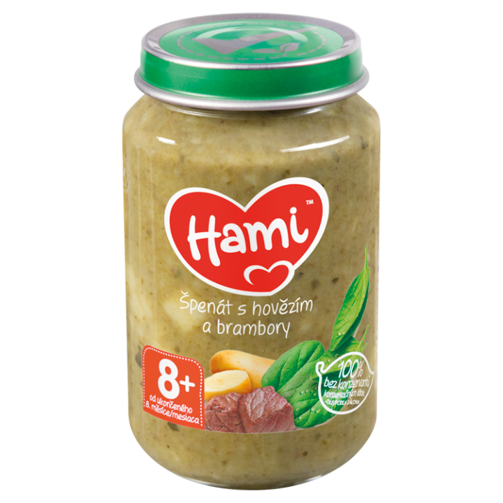 E-shop Hami masozeleninový příkrm Špenát s hovězím a brambory od uk. 8. měsíce 200g