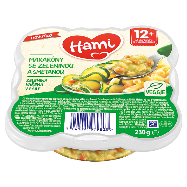 HAMI Talířek masozeleninový Mini-makaróny se zeleninou a smetanou 230g, 12+