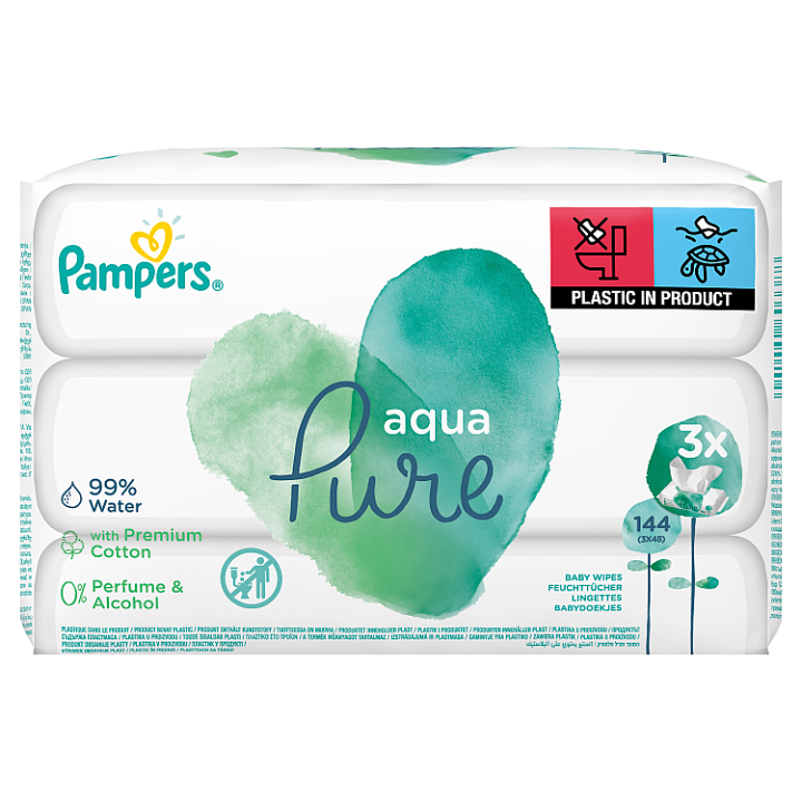 Pampers Aqua Pure Dětské Čisticí Ubrousky 3 Balení = 144 Ubrousků