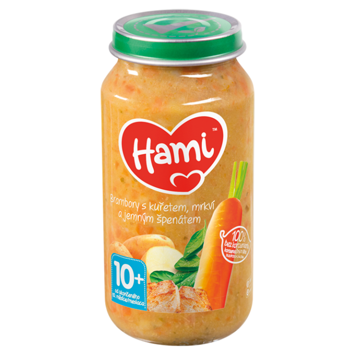 E-shop Hami masozeleninový příkrm Brambory s kuřetem, mrkví a jemným špenátem od uk. 10. měsíce 250g