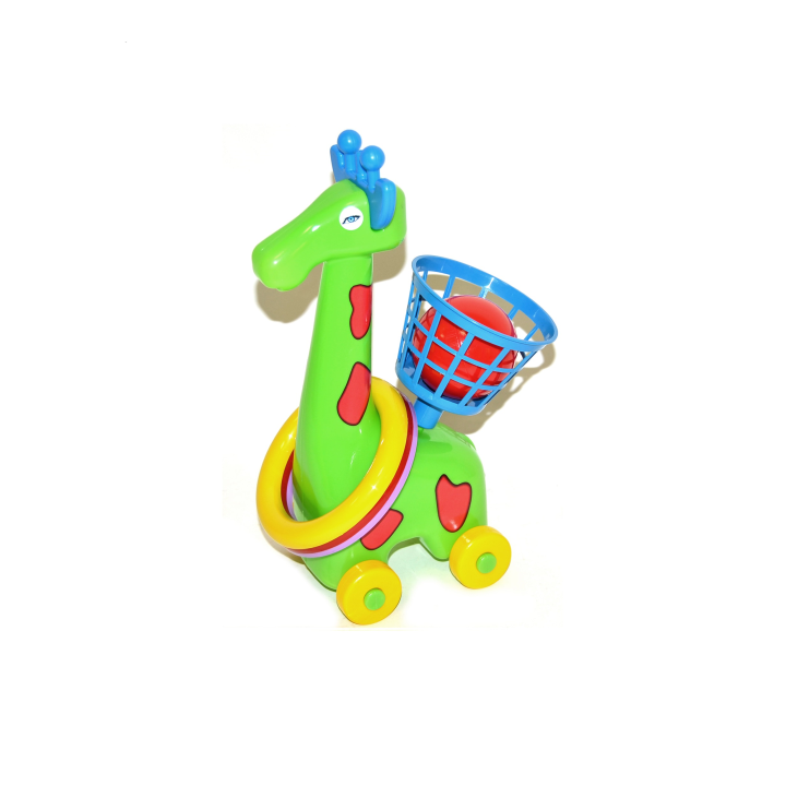 E-shop Žirafa házecí na kolečkách s kroužky a košíkem