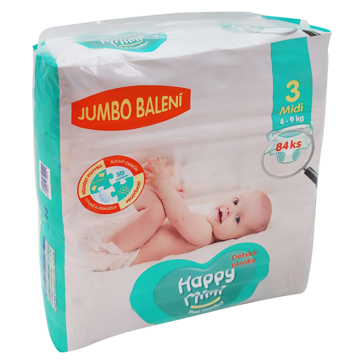 E-shop Happy Mimi Flexi Comfort dětské pleny 3 Midi Jumbo balení 84 ks