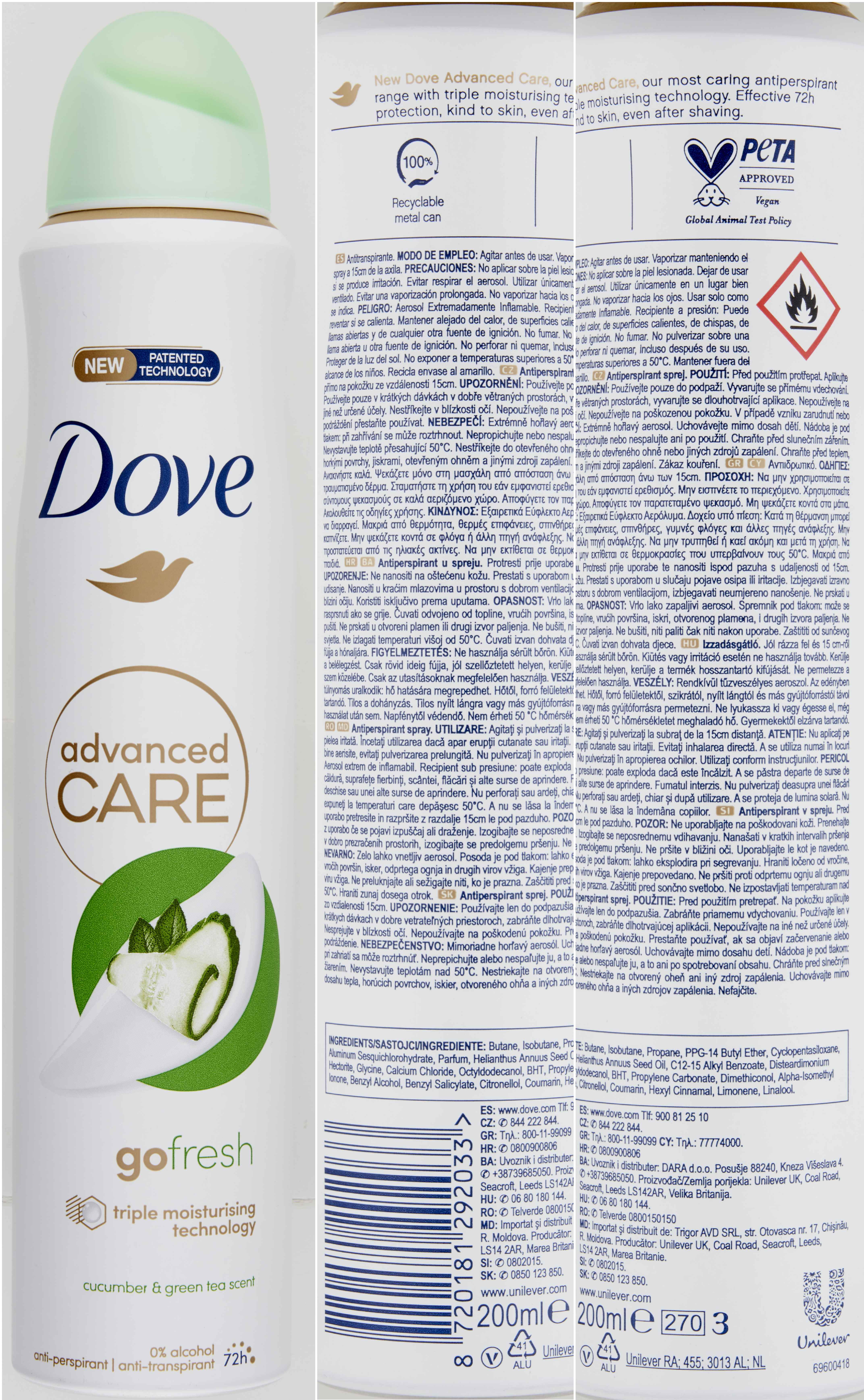 Teta Drogerie Dove Advanced Care Go Fresh Okurka And Čaj Antiperspirant Sprej 200ml 3986