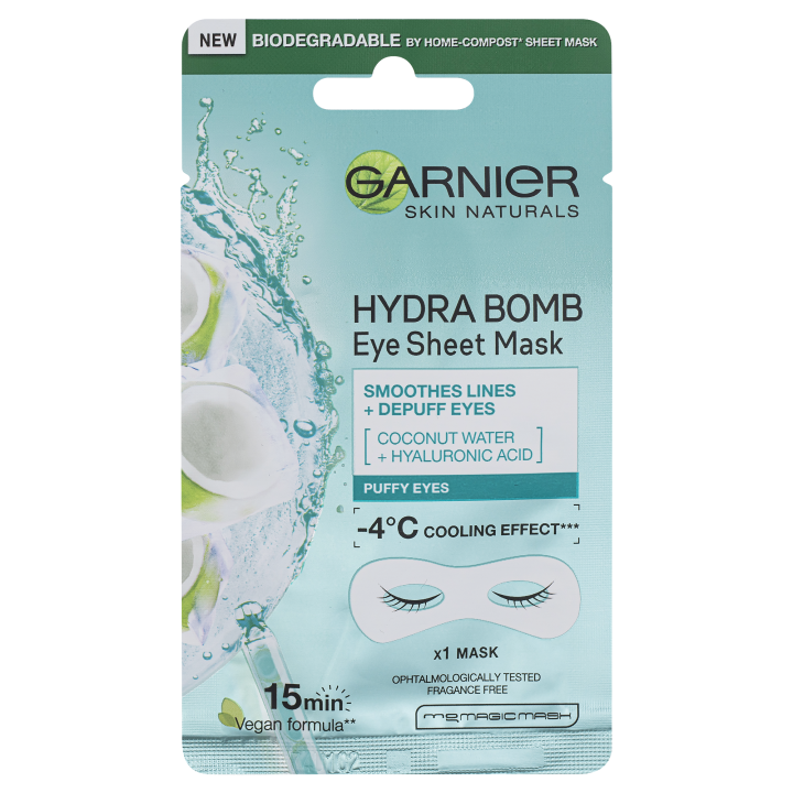 Fotografie Garnier vyhlazující textilní oční maska s kokosovou vodou 6 g