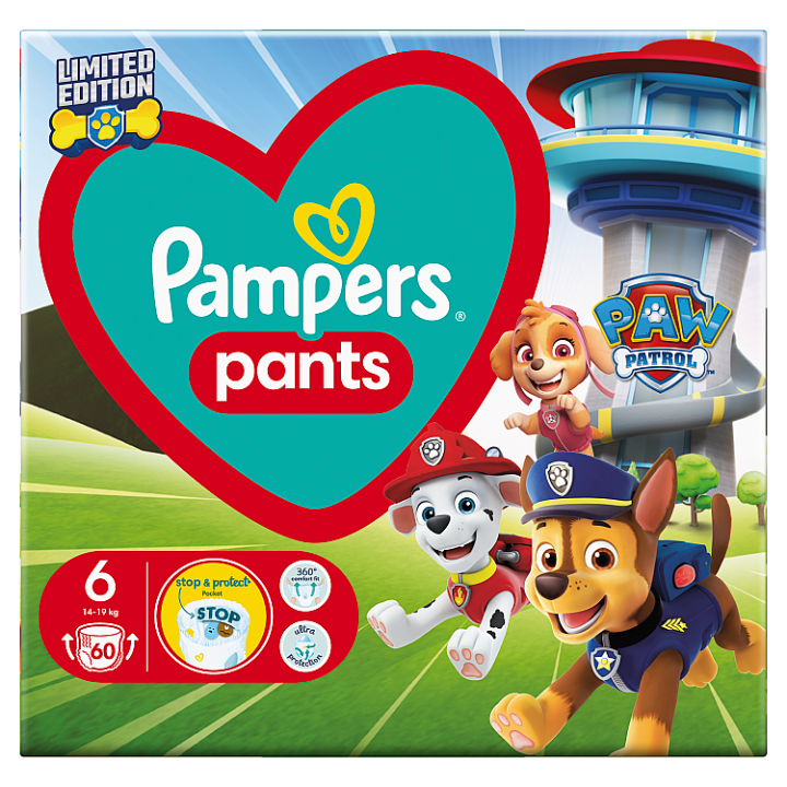 Plenkové Kalhotky Pampers Baby-Dry Edice Paw Patrol Velikost 6, 60 Plenek, 14kg - 19kg