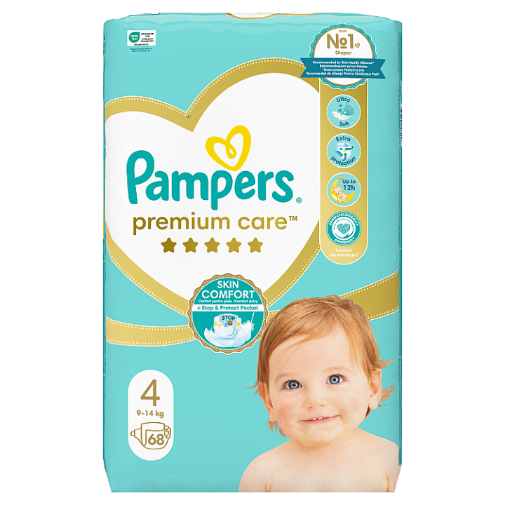 Pampers Premium Care Velikost 4, 68 Plenek, 9kg-14kg