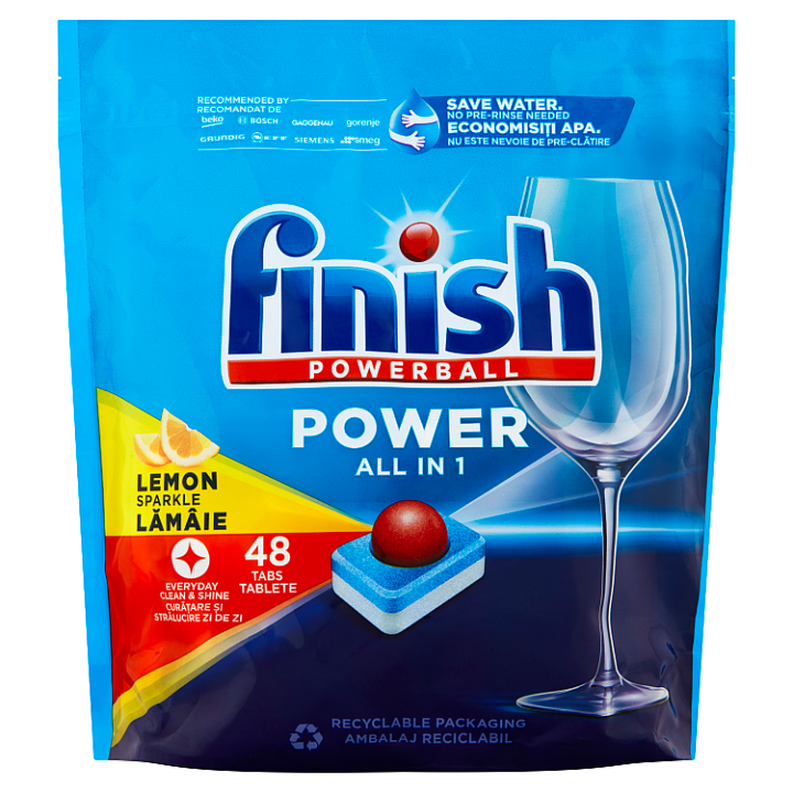 E-shop Finish Powerball Power All in 1 Lemon Sparkle tablety do myčky nádobí 48 ks 768g