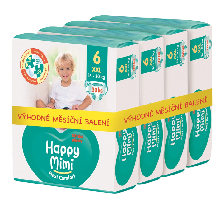 E-shop Happy Mimi Flexi Comfort dětské plenky 6 XXL 120 ks - měsíční balení
