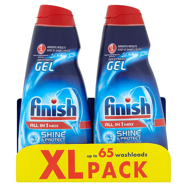 Fotografie Finish All in 1 Max Shine & Protect gel do myčky nádobí 2 x 650ml Finish