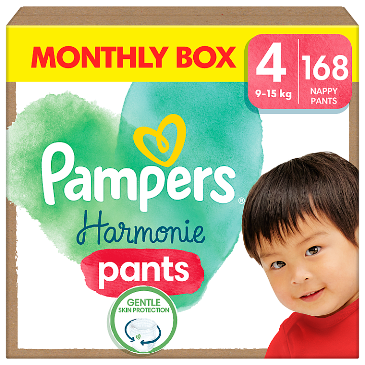 Pampers Harmonie Baby Plenkové Kalhotky Velikost 4, 168 Plenek, 9kg-15kg