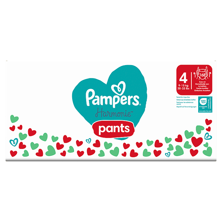 Pampers Harmonie Baby Plenkové Kalhotky Velikost 4, 168 Plenek, 9kg-15kg