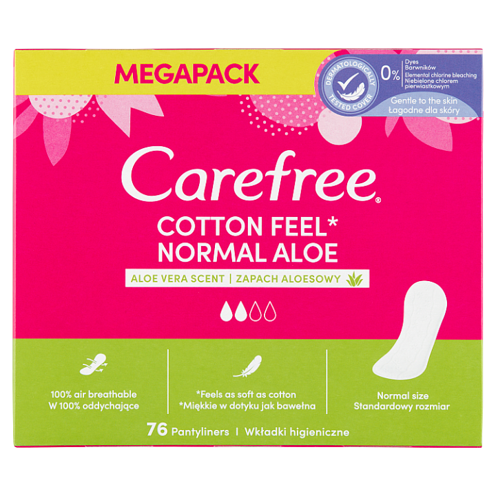 E-shop Carefree Cotton Feel Normal slipové vložky s vůní aloe vera 76 ks