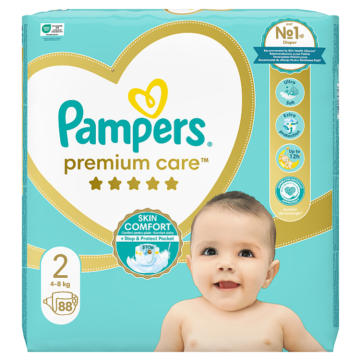 PAMPERS Pleny jednorázové Premium Care vel. 2 (88 ks) 4-8 kg