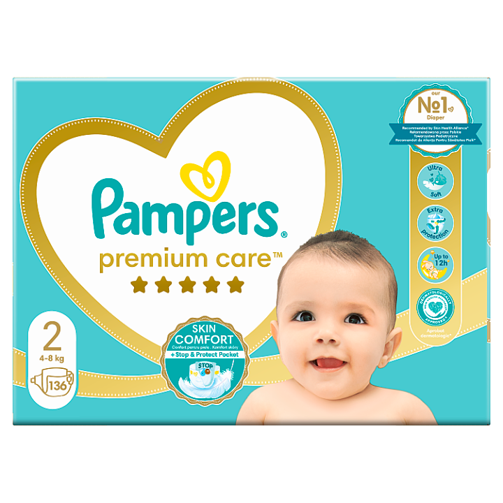 PAMPERS Premium care vel. 2 mega box 4-8 kg 136 ks