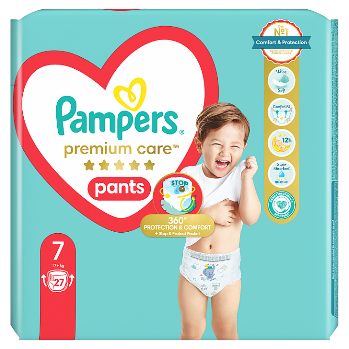 PAMPERS Kalhotky plenkové Premium Care Pants vel. 7 (27 ks) 17+ kg