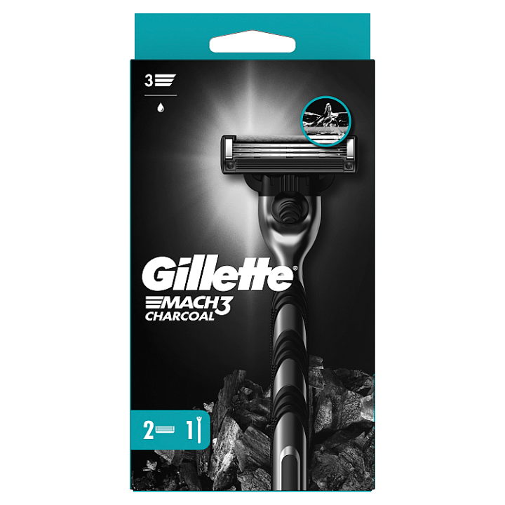Gillette Mach3 Charcoal Holicí strojek Pro Muže, 1 holicí strojek, 2 Náhradní Holicí Hlavice