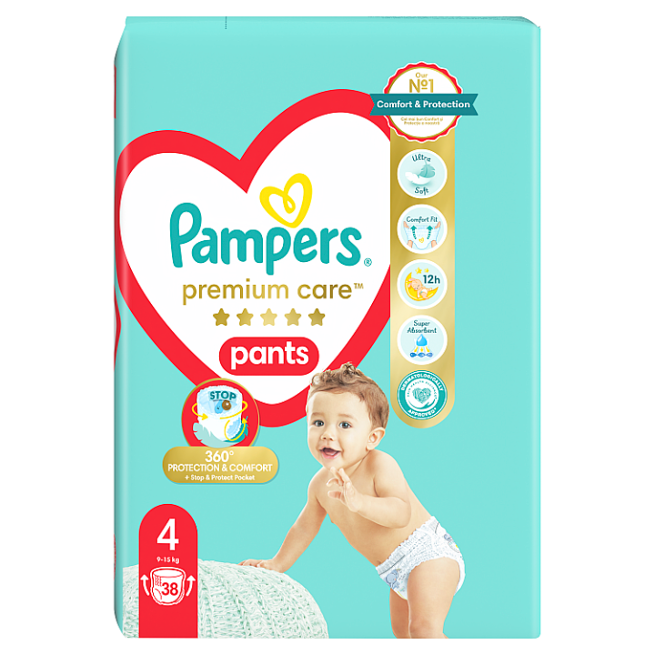 Pampers Premium Care Pants Maxi Size 4 jednorázové plenkové kalhotky 9-15 kg 38 ks