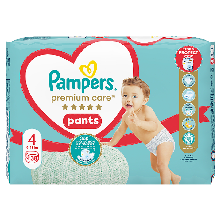 Plenkové Kalhotky Pampers Premium Care Velikost  4, 38 Plenky, 9kg-15kg