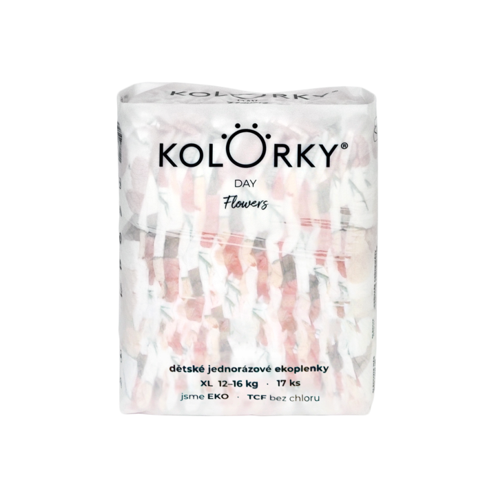 KOLORKY DAY  jednorázové eko plenky květy - XL (12-16 kg), 17 ks